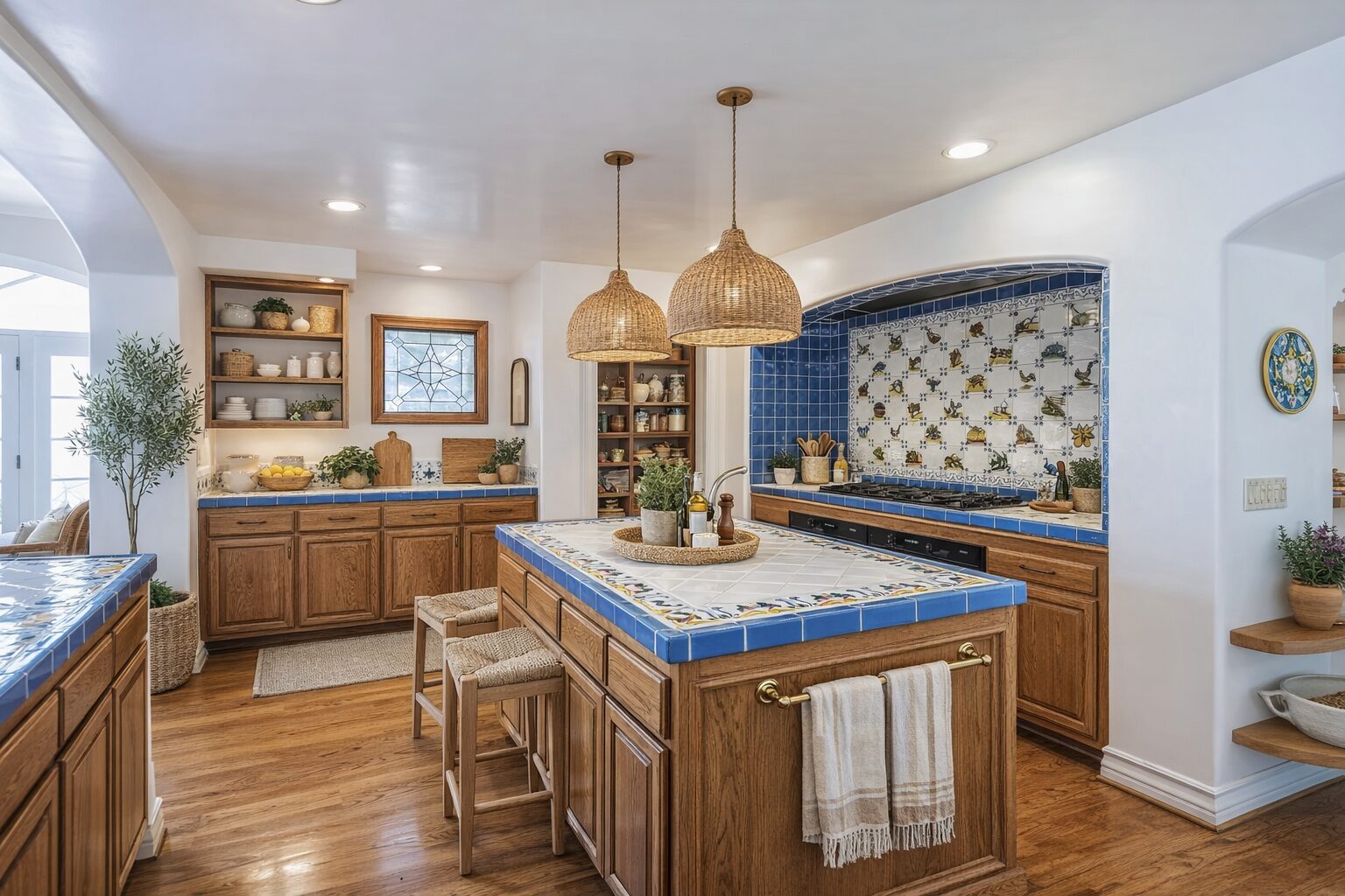 Kitchen with hand-painted tile and center island